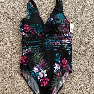Aqua Green Black and Purple One Piece Swimsuit